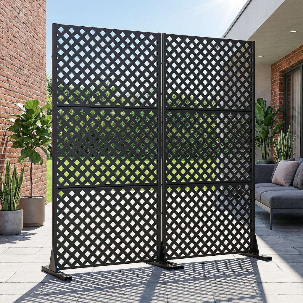 Outdoor Rectangle Privacy Screens Metal Screen Fence Panel Set of 2