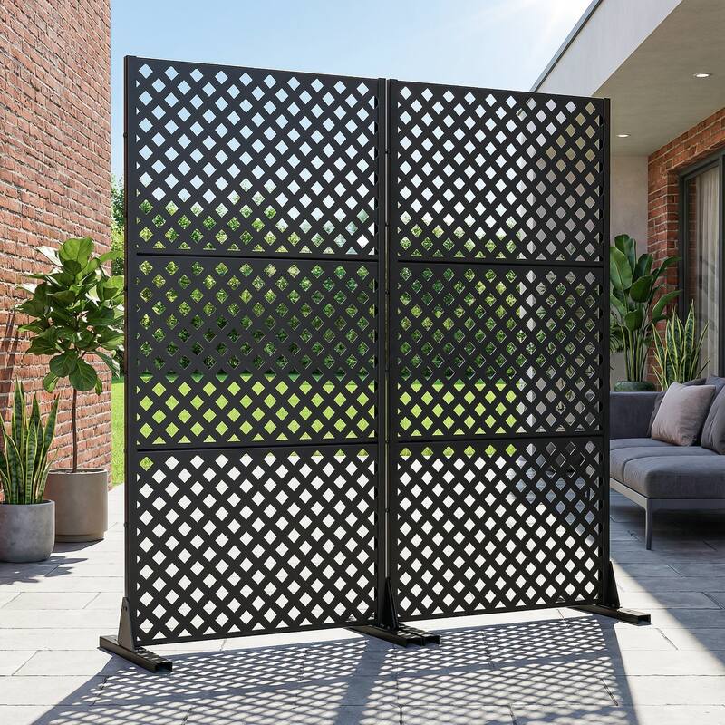 Outdoor Rectangle Privacy Screens Metal Screen Fence Panel Set of 2 - Black - 59"x30"