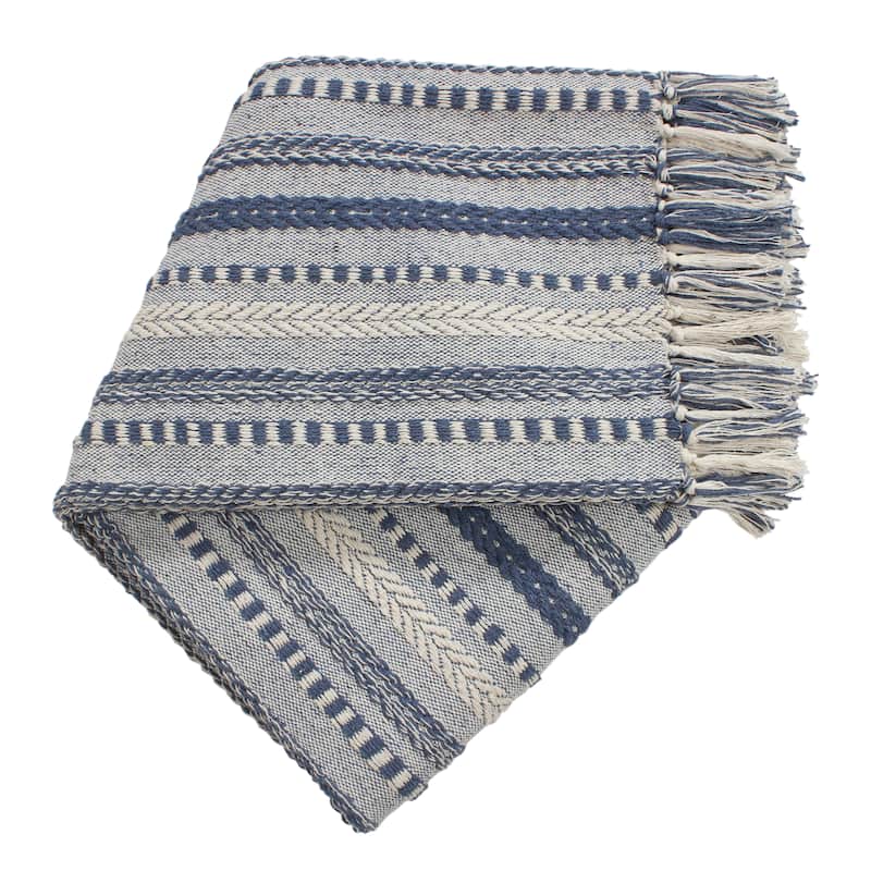 Hand Woven Cotton Rustic Throw Blankets - All Season Comfort with Tassels (Set of 2, 50x60 inches)
