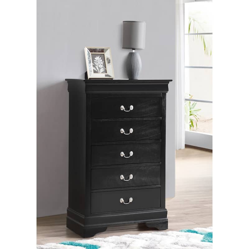 Glory Furniture Louis Phillipe 5 Drawer Chest - Black