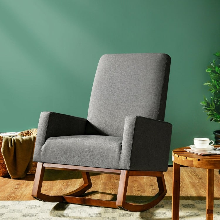 Rocking High Back Upholstered Lounge Armchair with Side Pocket - 31" x 26" x 39" (L x W x H)