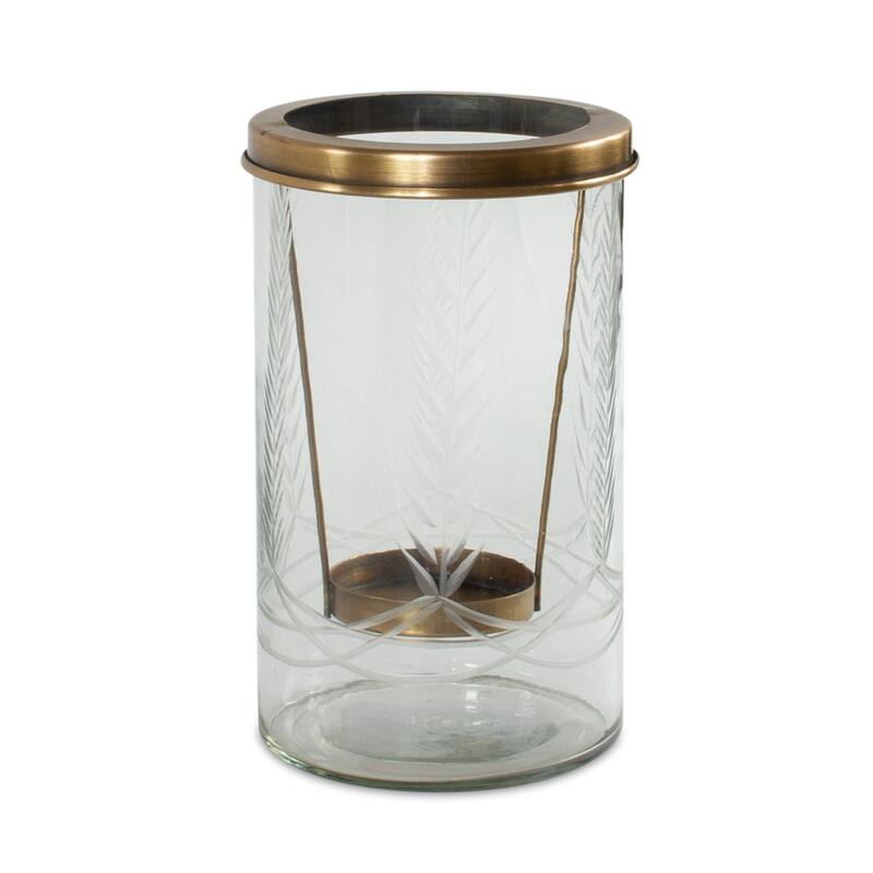 Etched Glass Candle Holder - 8.5" - Clear and Bronze