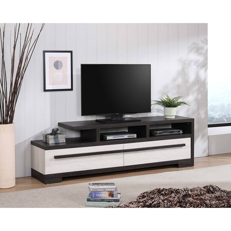 1pc Entertainment Console Modern Design Black Grey Wood Finish Open Shelf Two Spacious Drawers TV Stand