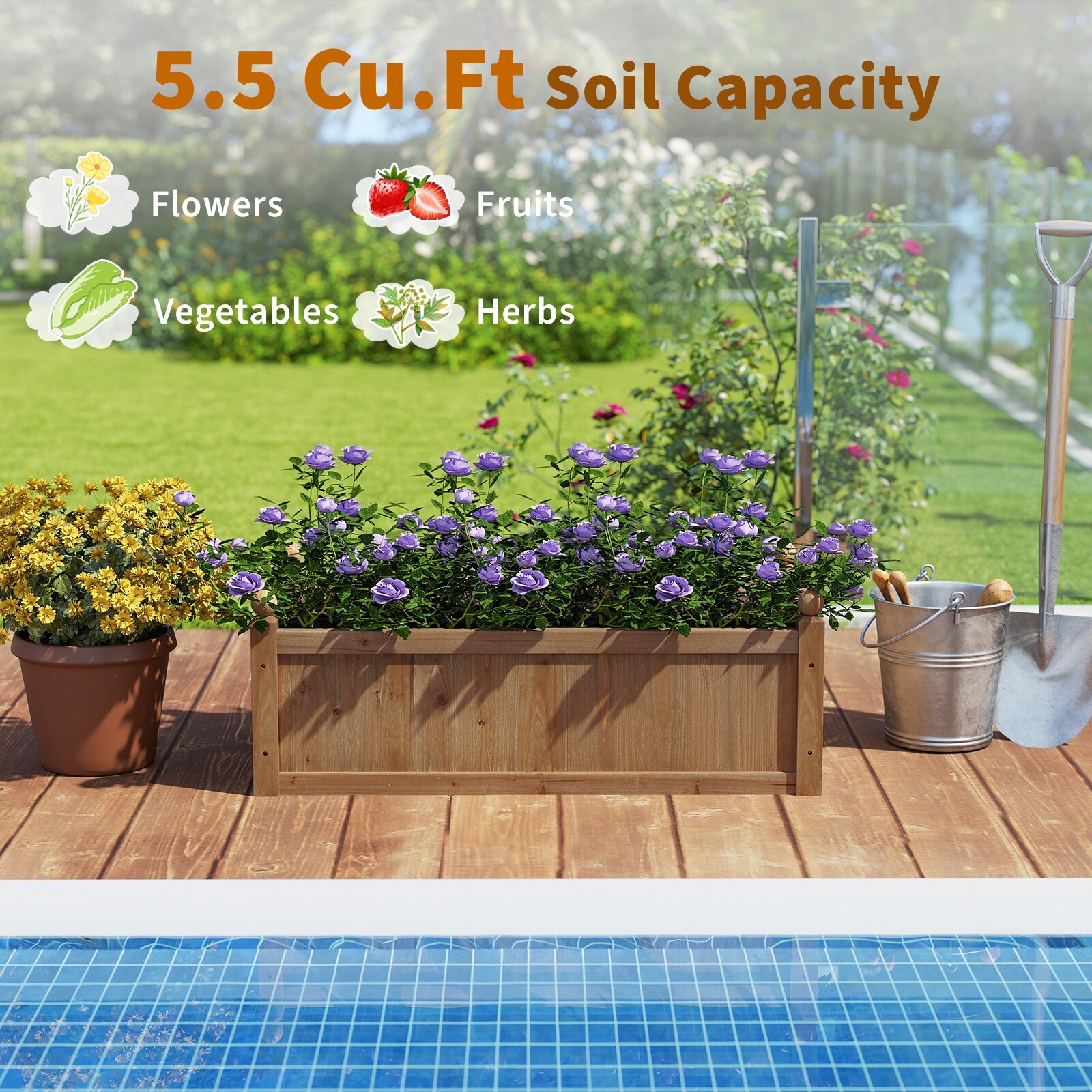 Gymax Raised Garden Bed 46'' x 24'' x 16'' Planter Box w/ 4