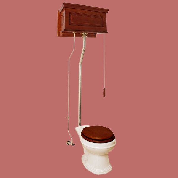 High Pull Chain Toilet Bone Elongated Raisd Panel Tank Brass
