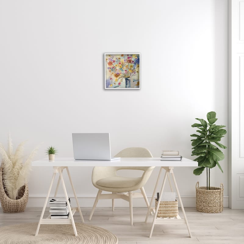 Stupell Painted Flowers Line Drawing Framed Giclee Texturized Art - Multi-Color