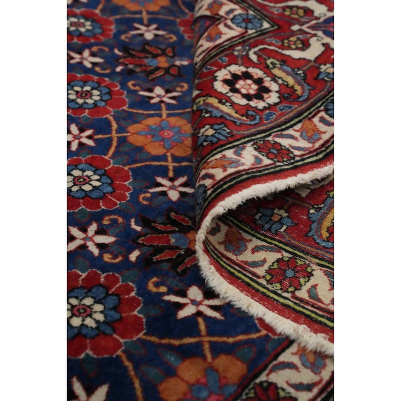 Hand Knotted Oriental 100% Wool Carpet Traditional All-Over Navy Blue & Blues Isfahan Area Rug - 10' 5'' X 7' 1''