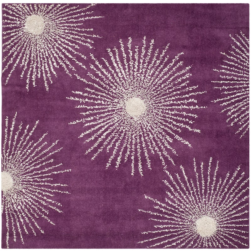 SAFAVIEH Handmade Soho Miyase Burst New Zealand Wool Rug - 8' x 8' Square - Purple/Ivory