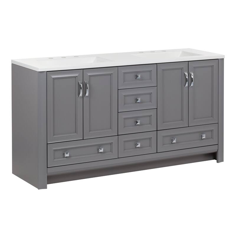 Spring Mill Cabinets Nimay 60.5" Double Bathroom Vanity With 5 Drawers, 2 Cabinets, and White Sink Top