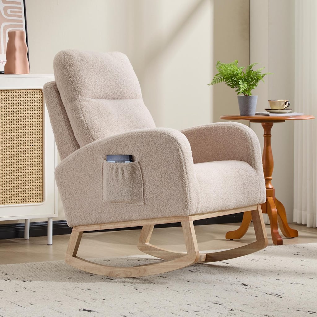 Beige Rocking Chair Side Chair Reading Chair, Minimalist Upholstered Chair Dressing Chair Leisure Chair