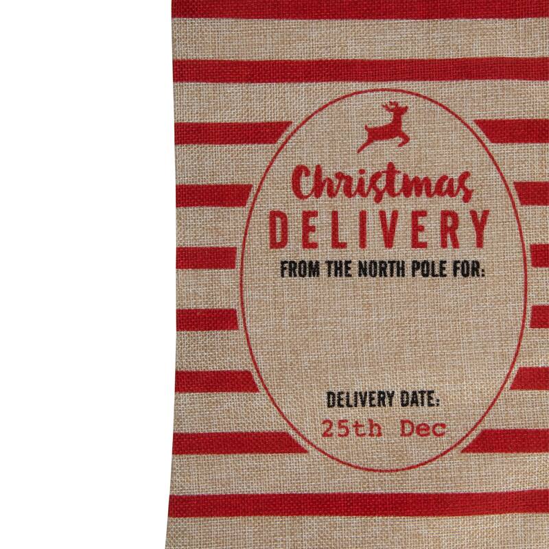 19" Beige and Red Striped "Christmas Delivery" Stocking With Loop