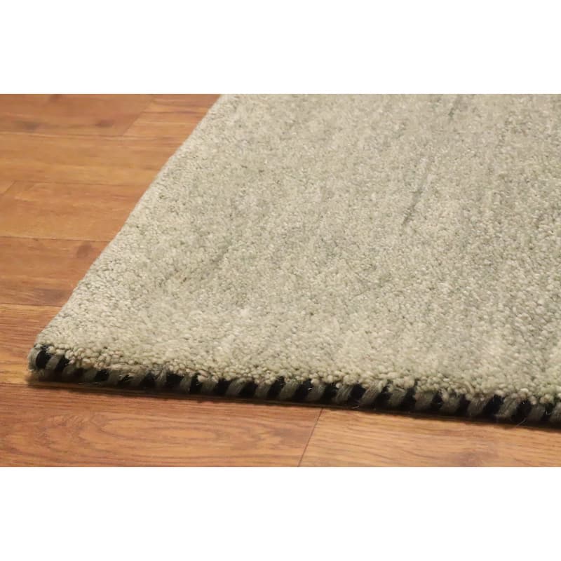 Hand Knotted Oriental 100% Wool Carpet Modern Stripe Green Gabbeh Area Rug - 7' 11'' X 7' 5''