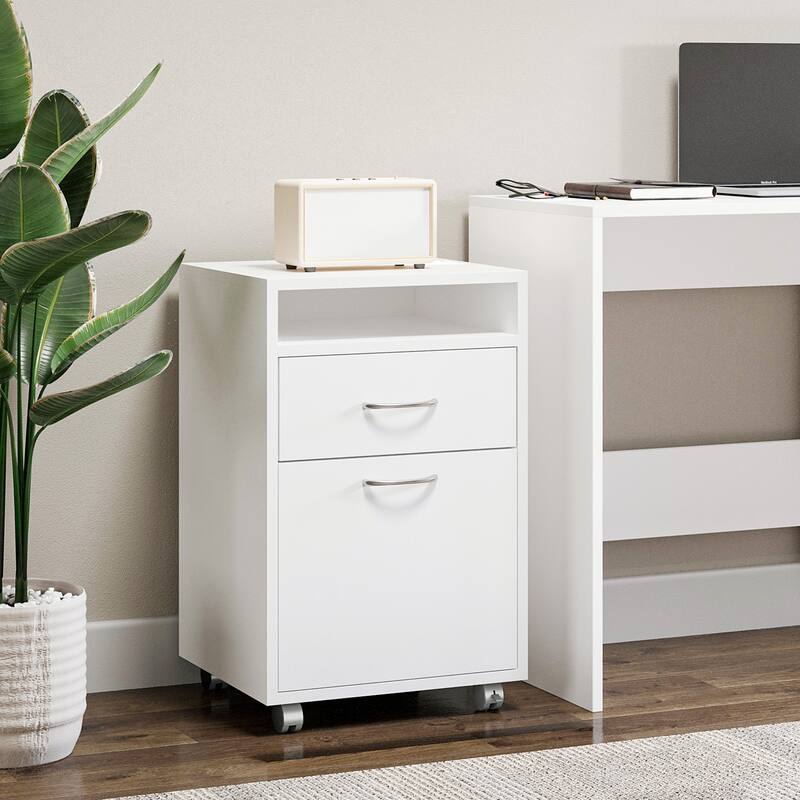 Mobile Storage Cabinet Organizer with Drawer and Cabinet, Printer Stand with Castors, White