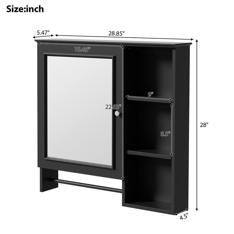 Medicine Cabinet with Large Mirror Door, Wall Mount Bathroom Storage Cabinet with Open Shelves and Adjustable Storage