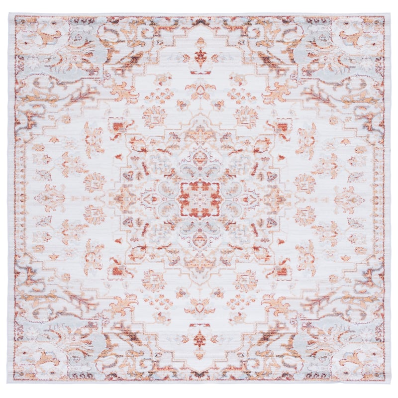 SAFAVIEH Tucson Machine Washable Slip Resistant Theodora Oriental Medallion - 4' x 4' Square - Beige/Grey - Square