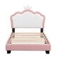 preview thumbnail 35 of 38, Full size Upholestered Princess Bed ,Full Size Platform Bed with Headboard and Footboard,White+Pink