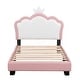 preview thumbnail 5 of 14, Twin size Upholstered Princess Bed With Crown Headboard,Twin Size Platform Bed with Headboard and Footboard,White+Pink