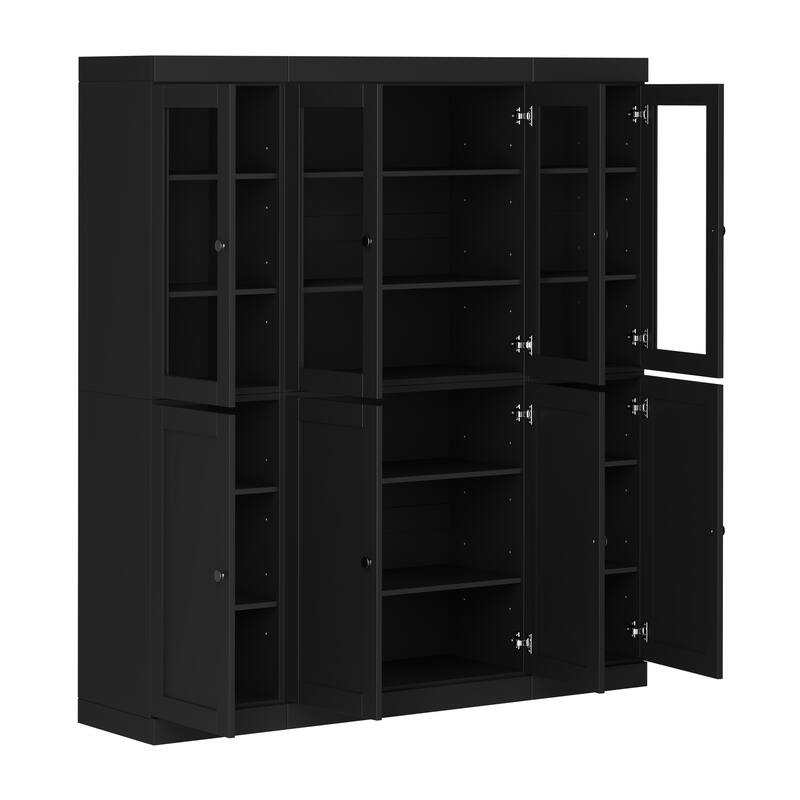 Palace Imports 100% Solid Wood 65" Pantry Cabinet with Clear Glass, Shaker Doors and Adjustable Shelves