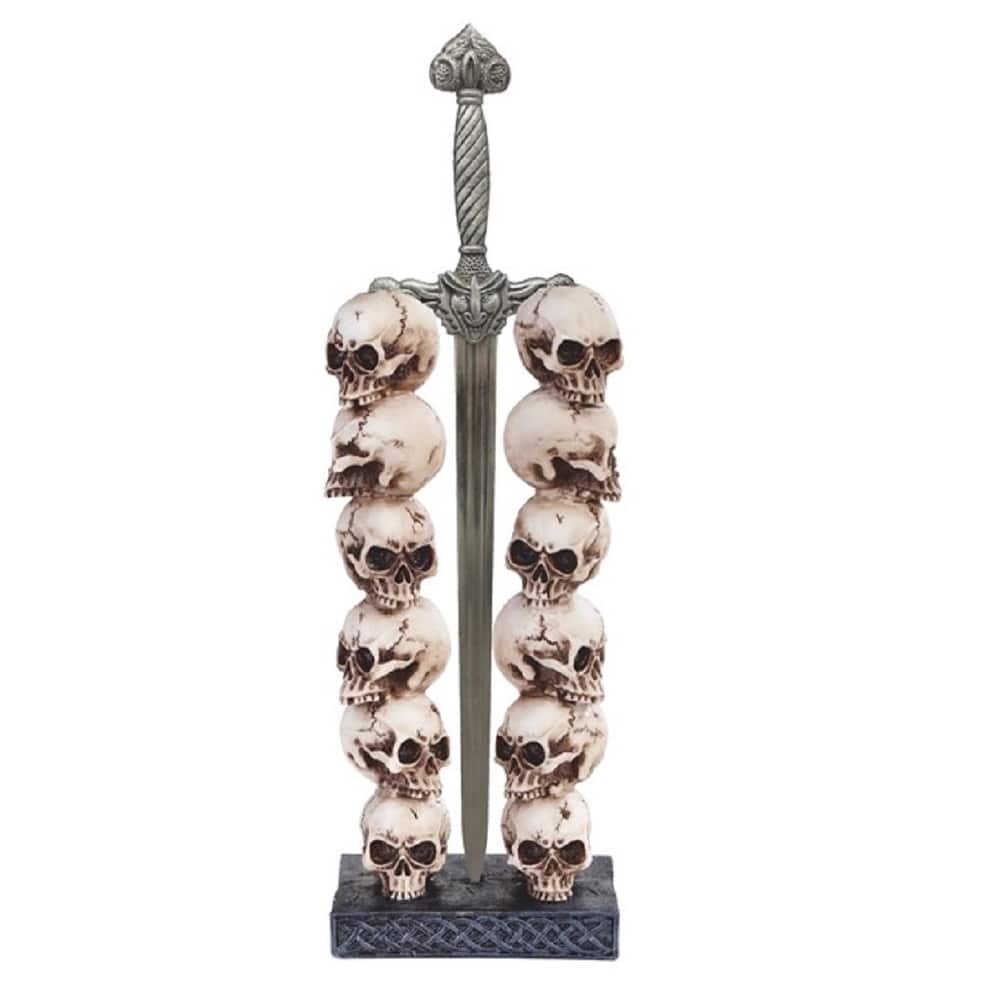Q-Max 12"H Skull Stack with Sword Statue Fantasy Decoration Figurine