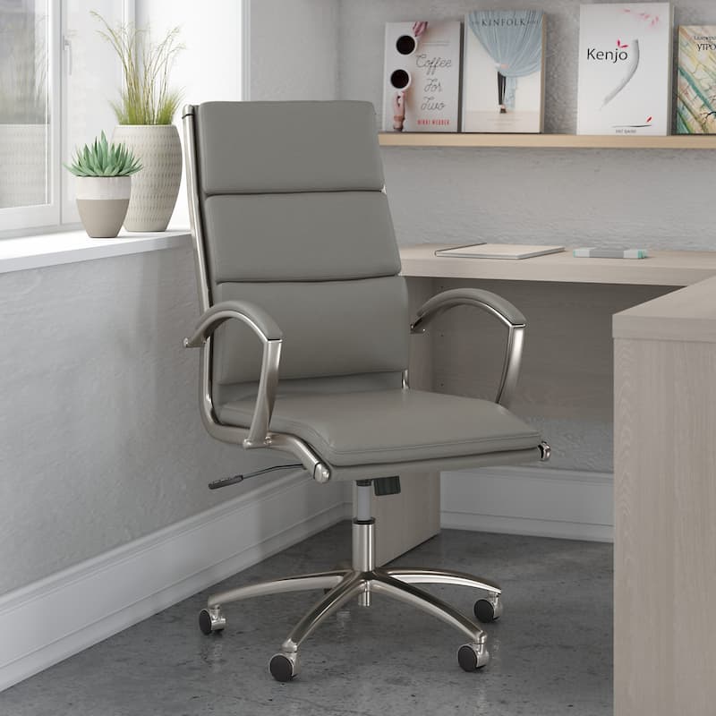 Cabot High Back Leather Executive Office Chair by Bush Furniture - Light Gray Leather