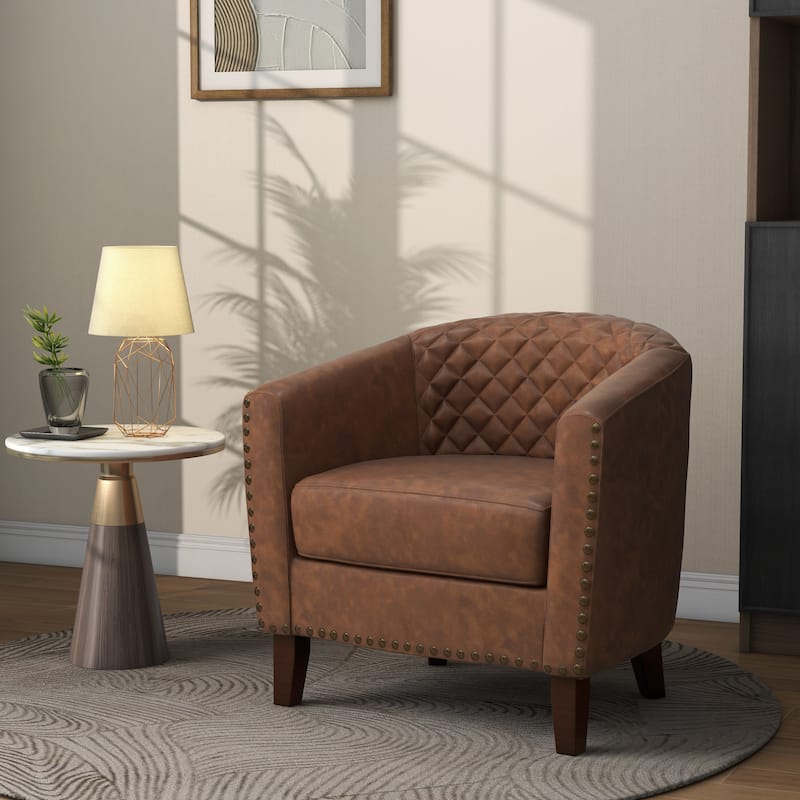 Faux Leather Barrel Accent Chair - Single - Brown