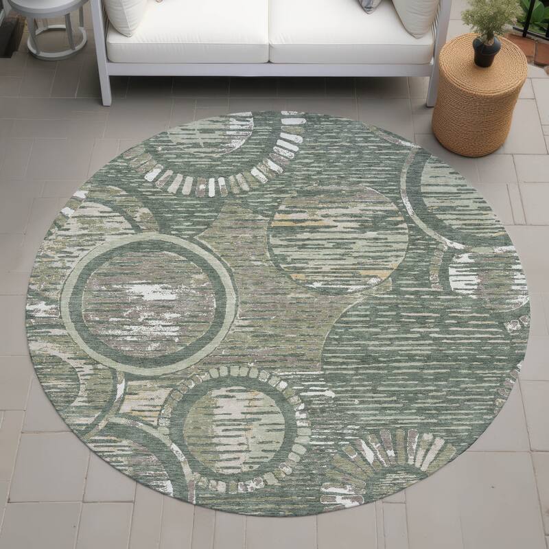 Machine Washable Indoor/ Outdoor Modern Grover Chantille Rug - Basil - 8' x 8'