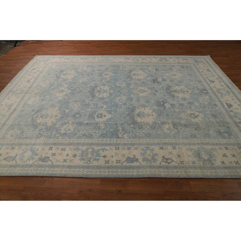 Transitional Blue Oushak Turkish Area Rug Hand-Knotted Wool Carpet - 8'0"x 9'10"