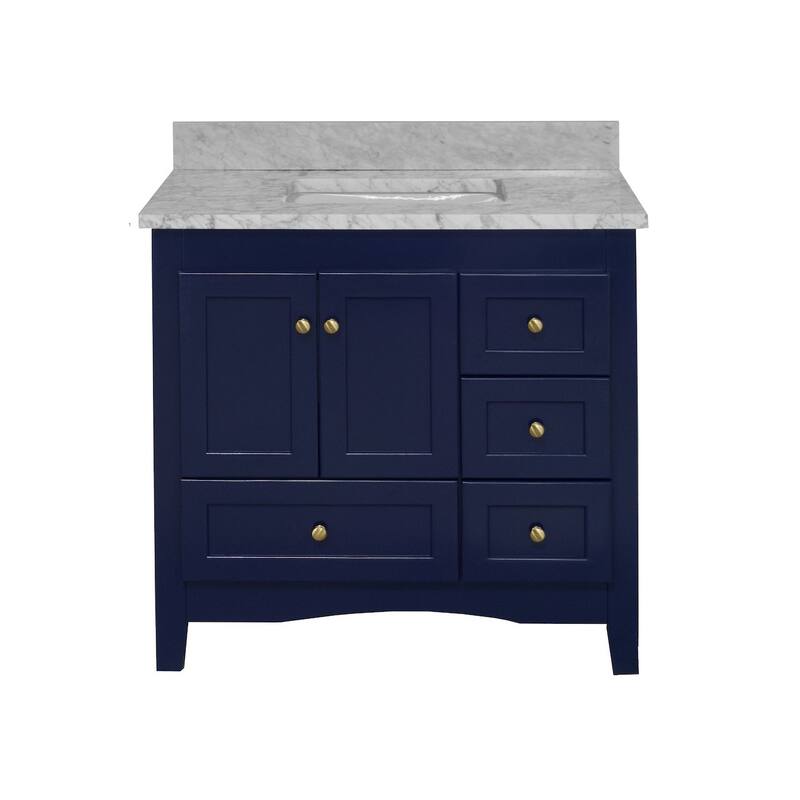 KitchenBathCollection Abbey 36" Bathroom Vanity with Carrara Marble Top