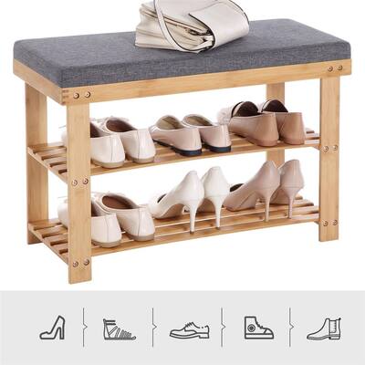 SONGMICS Bamboo Shoe Bench, 2-Tier Shoe Rack, Stable Shoe Organizer for Entryway, Living Room, Bedroom