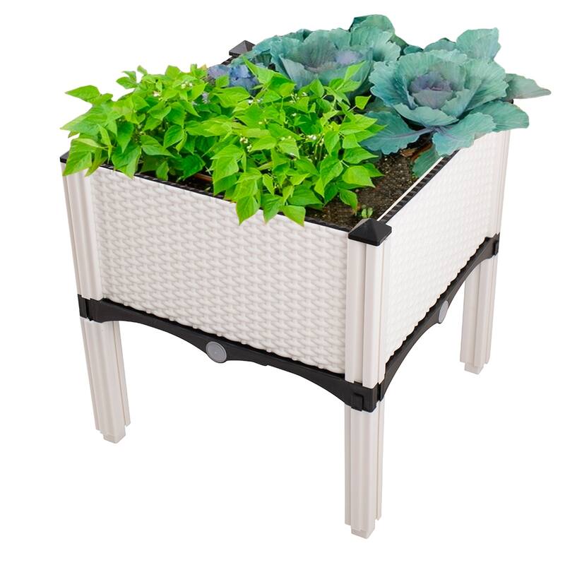 Modern Home Raised Planter Kit - Stackable Modular Flower/Garden Bed Kit - Stacking Sets for Home, Restaurant, Office, Garden - White