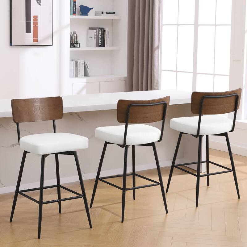 Faux Leather Upholstered Swivel Counter/Bar Stools Set of 2/3/4 - Set of 3 - White - Bar Height
