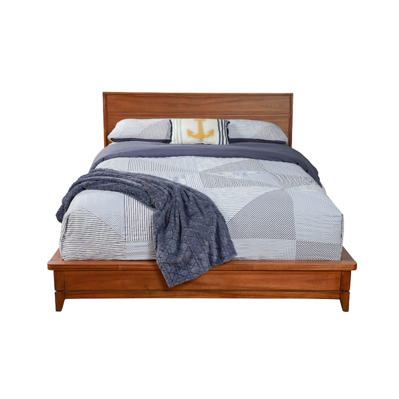 Queen Platform Bed with Sleigh Panel Headboard, Brown