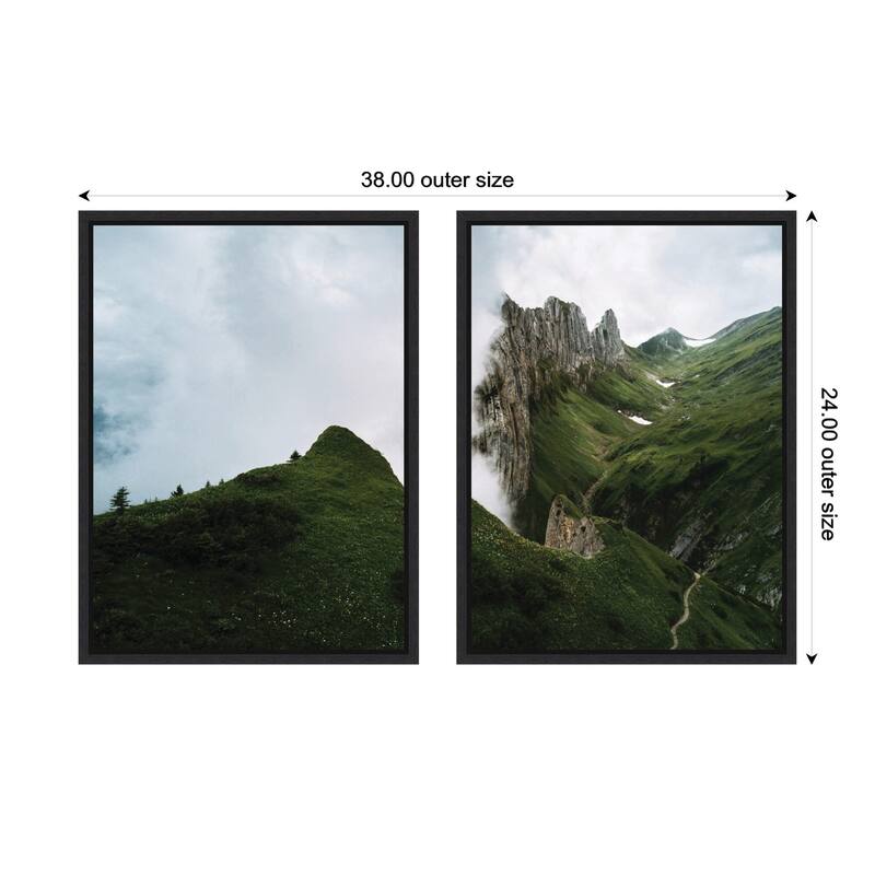Kate and Laurel Sylvie Mountain Ridge and Green Meadow Framed Canvas Art Set by Michael Schauer