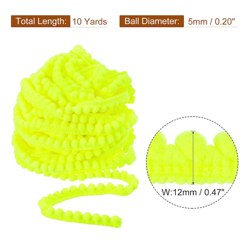 10 Yards Pom Pom Ball Fringe Trim Ribbon Sewing Trim DIY Crafts, 5mm - Neon Green