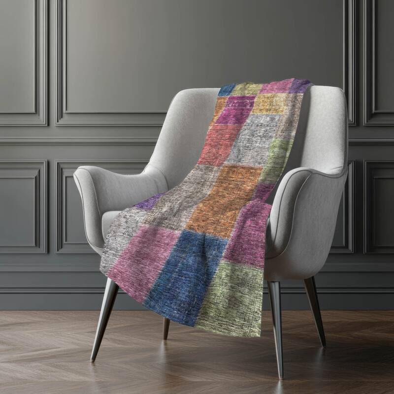 Premium Machine Washable Vintage Patchwork Sherpa Throw Blanket