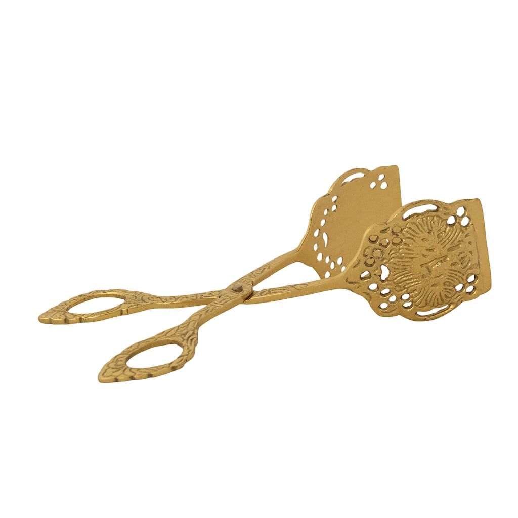 Embossed Dining Brass Tongs - 7.5"L x 2.25"W x 2.5"H