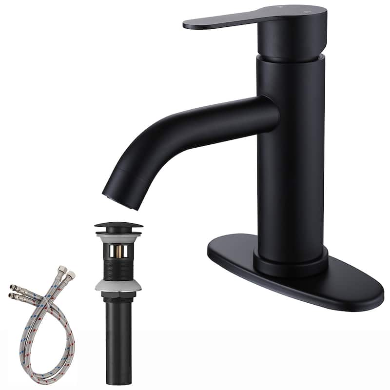 Single Hole Single-Handle Bathroom Faucet with Deck Plate - Matte Black
