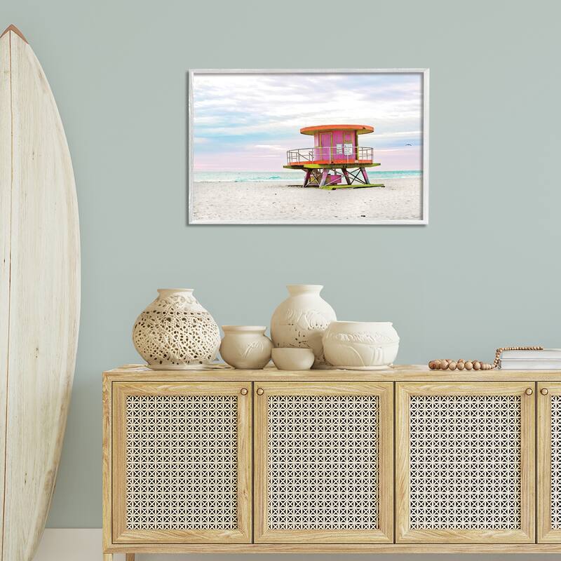 Stupell Lifeguard Hut with Pastel Sky Framed Giclee Art Design By Seven Trees Design