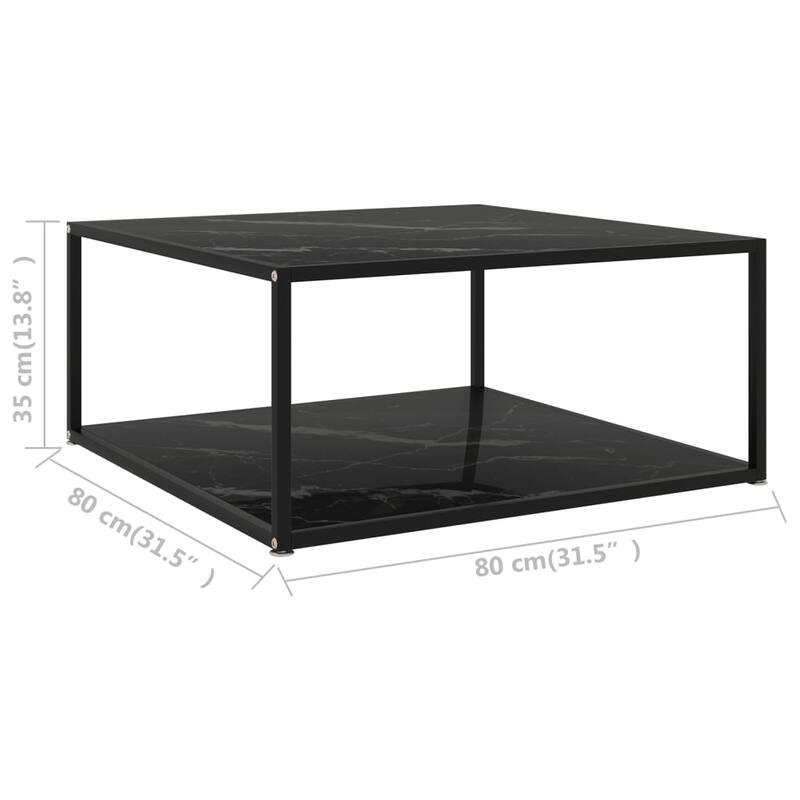 vidaXL Coffee Table Black 31.5"x31.5"x13.8" Tempered Glass - 31.5" x 31.5" x 13.8"