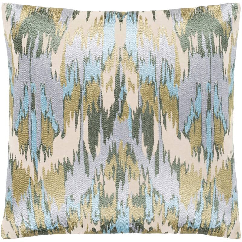 Virgil Light Blue Embroidered Ikat Poly Fill Throw Pillow (22" x 22")