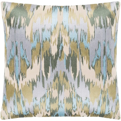 Virgil Light Blue Embroidered Ikat Poly Fill Throw Pillow (22" x 22")