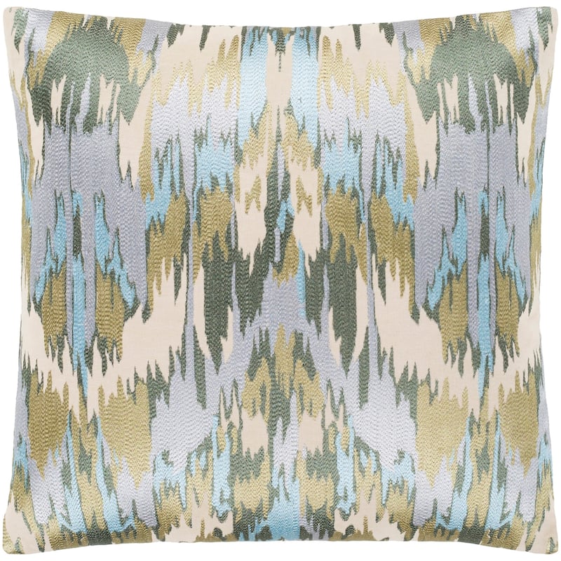 Virgil Light Blue Embroidered Ikat Throw Pillow Cover (22" x 22")