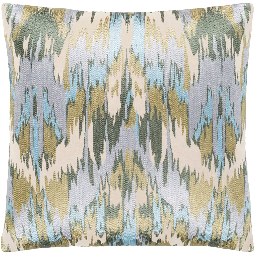 Virgil Light Blue Embroidered Ikat Throw Pillow Cover (22" x 22")
