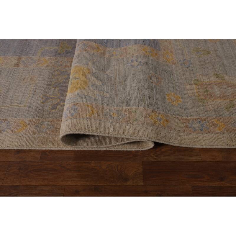 Blue Vegetable Dye Oushak Turkish Area Rug Hand-Knotted Wool Carpet - 9'6"x 12'1"
