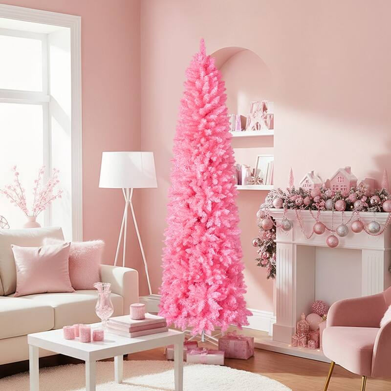 7.5 FT Pink Unlit Artificial Pencil Christmas Tree