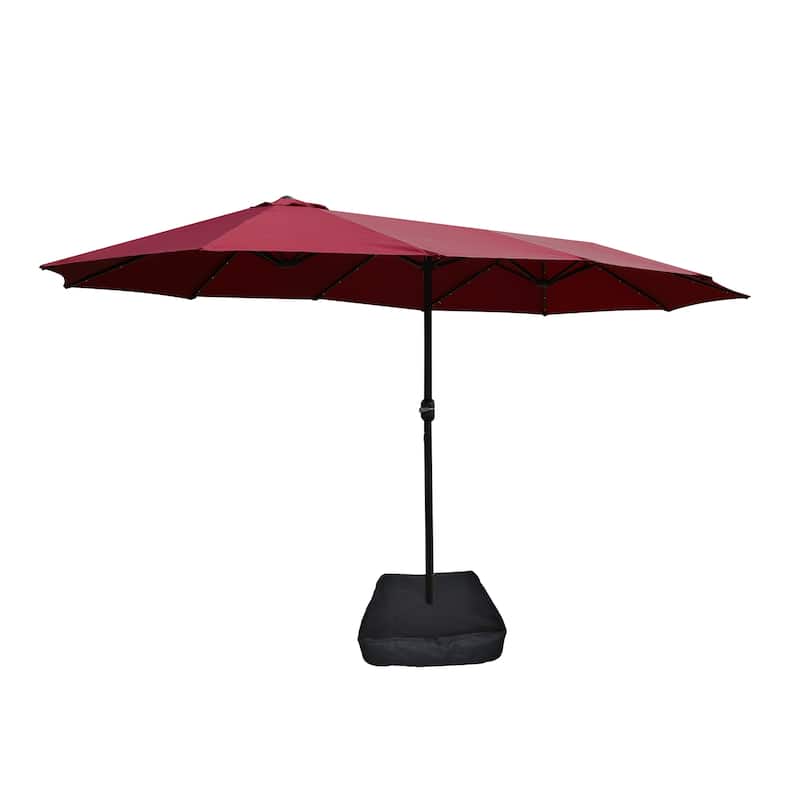 15x9ft Double-Sided Rectangular Outdoor Patio Umbrella with Light and Base - Red