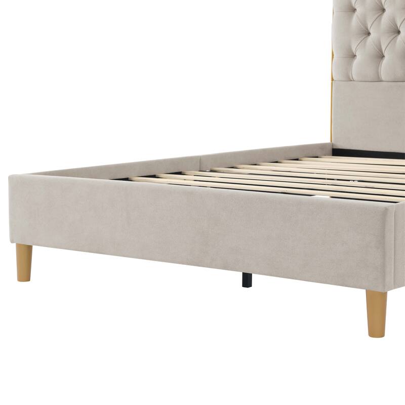 Tufted Upholstered Queen Bed Frame with Curved Headboard