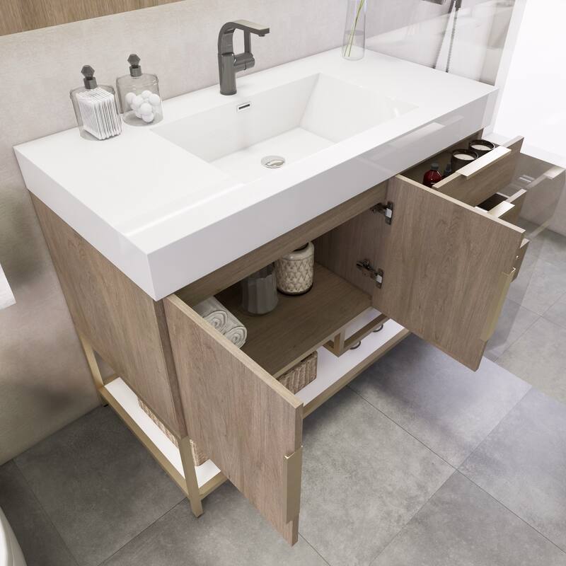 Noble 42" Free Standing Vanity (R Drawer) with Reinforced Acrylic Sink - 42" Width