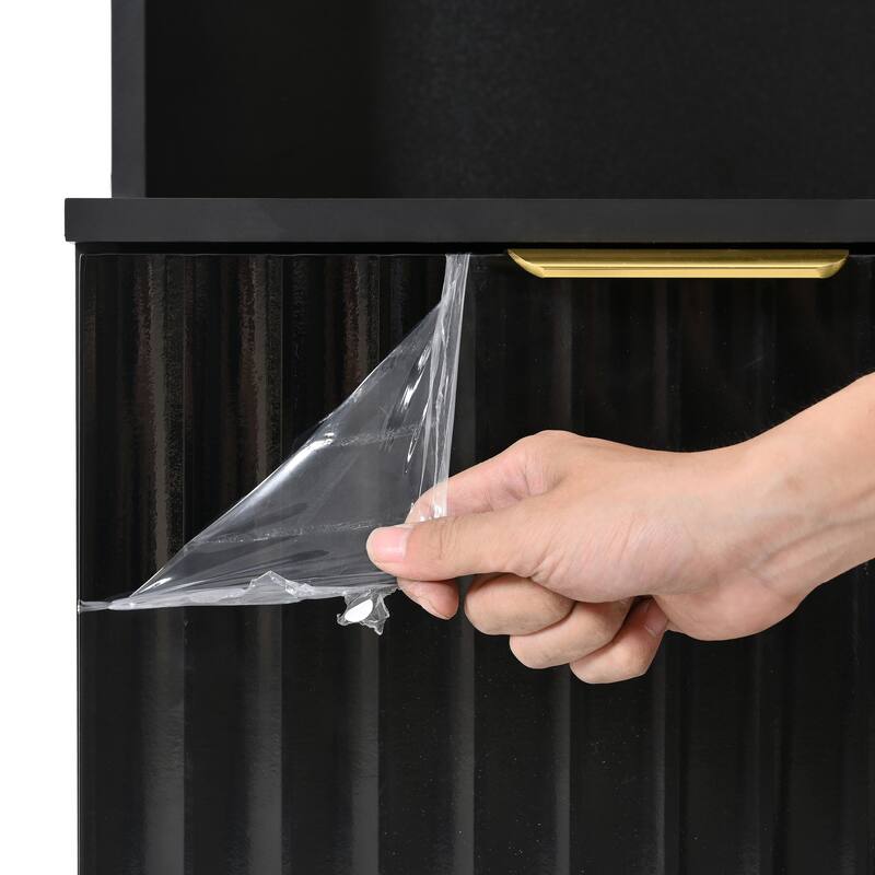 Modern Large Storage Hall Tree with Bench and High Gloss Fluted Doors - Luxurious Coat Rack with 6 Gold Hooks