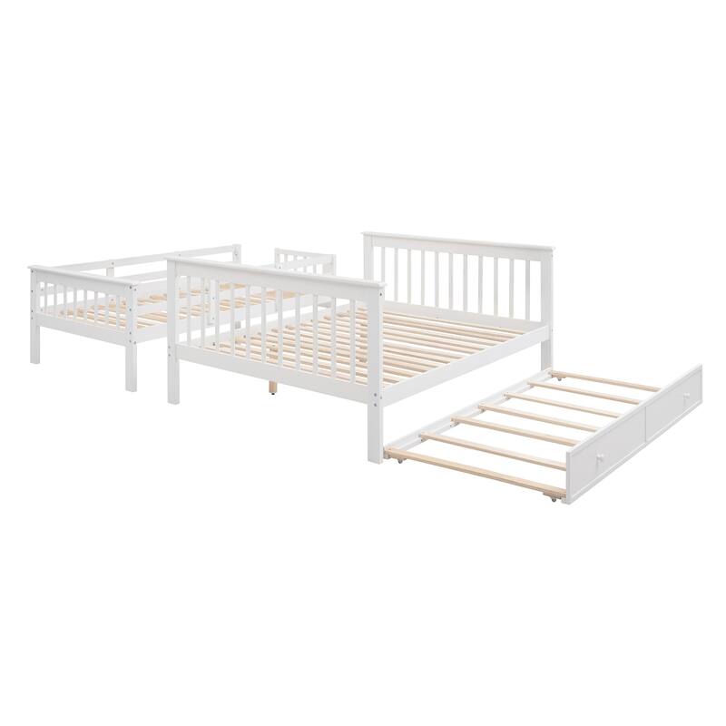Twin-Over-Full Bunk Bed with Twin size Trundle, Storage and Guard Rail